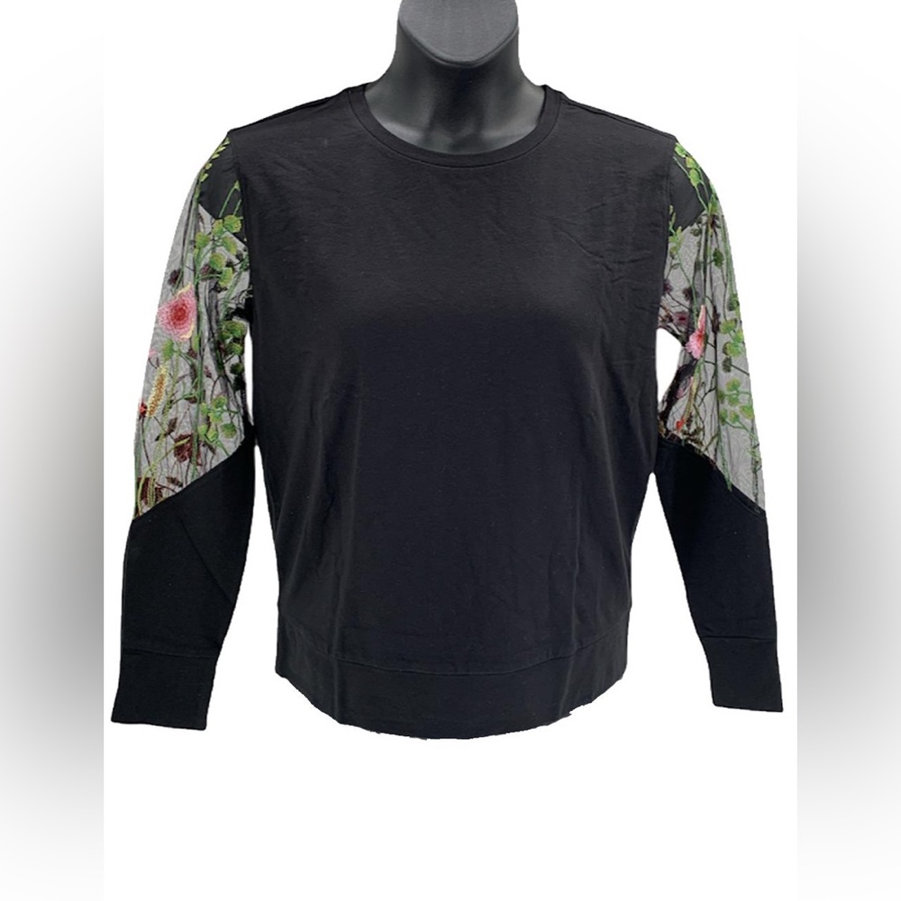 G by Giuliana Black Sweater with Floral Sleeves